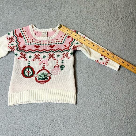 Star Wars Sweater Baby 2T Cream Pink Red Yoda The Child Grogu Holiday‎ Sweater - Picture 7 of 11